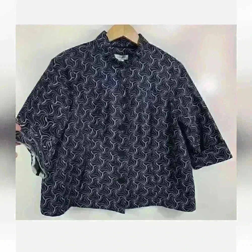 XL CJ Banks Women's 3/4 Sleeve Abstract Button Up Jacket 100% Cotton - Picture 3 of 13